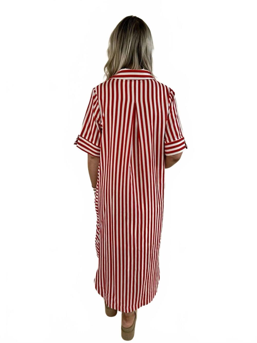 NEW ENTRO everly stripe midi dress in red - Picture 3 of 4